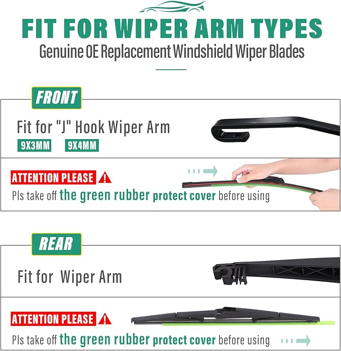 24" 18" 11" Windshield Wiper Blades Replacement for Kia Seltos 2021 2022 2023 2024 Premium All Weather Front Rear Wipers Set - OEM Quality (Pack of 3)