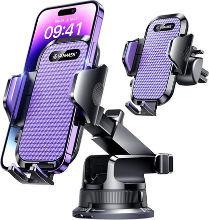 [Pro Version] VANMASS Universal Car Phone Mount [Super Suction Cup] Dashboard Phone Holder, Handsfree Windshield Dash Vent Phone Holder Car, Compatible for iPhone 16 15 14 13 Samsung LG & Truck,Purple