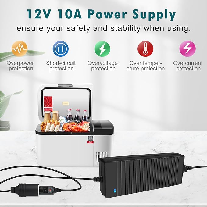 inShareplus 12V 120W 10A AC to DC Converter (3 Pin), 110V to 12V Cigarette Lighter Adapter to Wall Outlet Socket, 12 Volt Power Supply Transformer for Car Devices (MP3, Fan, Dash Cam ect.)