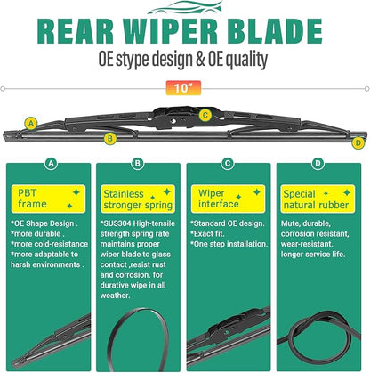 20" 18" 10" Windshield Wiper Blades Replacement for Ford Escape Mercury Mariner 2005 2006 2007 Premium All Weather Front Rear Wipers Set - OEM Quality (Pack of 3)