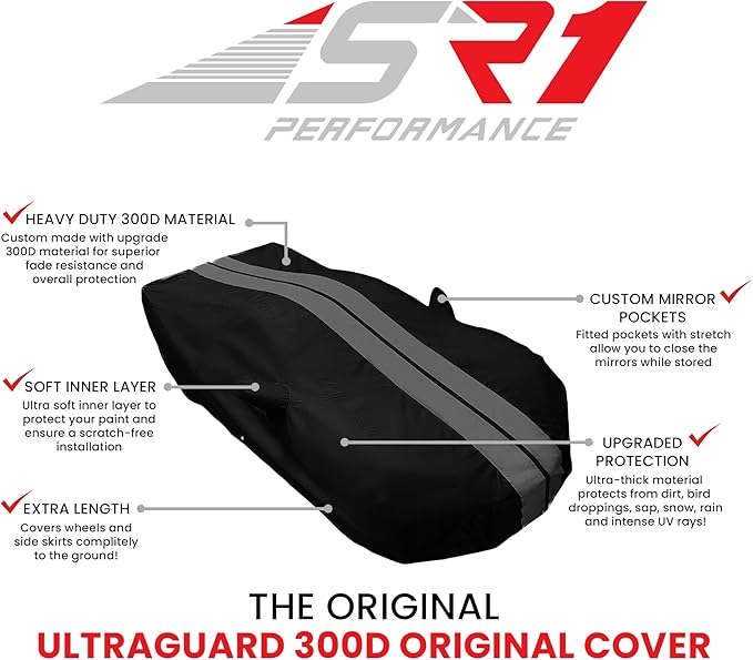 C5 Corvette Car Cover - Custom Fit Outdoor/Indoor Protection Ultraguard Plus 300 Denier Water Resistant - High End Fit for 1997-2004 C5, Z06, Convertible, Hardtop Corvettes (Gray/Black)