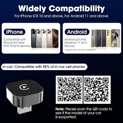 Wireless Carplay Adapter & Android Auto 2025 Upgrade Wired CarPlay to Wireless,2-in-1 Mini USB Design with Fast Stable Connection Car Play for Apple iOS 10+, Android 11+ Version