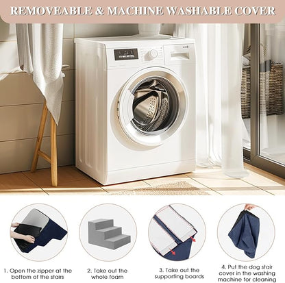 GGIB Dog Stairs for Small Dogs and Cats - Non-Slip Steps for High Bed, Sofa, Couch - Pet Ramp with Removable Washable Cover, Navy, 22" H, 5-Step