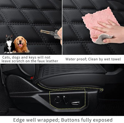 LUCKYMAN CLUB F150 Faux Leather Seat Covers Fit for 2015-2025 F150 SuperCrew and 2017-2025 F250 F350 F450 Super Duty Crew Cab Pickup Trucks(Full Set, Black)