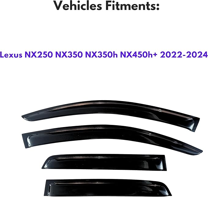 KPY Window Visor Compatible with Lexus NX250 NX350 NX350h NX450h+ 2022-2024, 4PC Rain Guard Side Window Vent Deflectors Tape-On Style, 2022 2023 2024