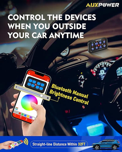 Auxpower RGB 8 Gang Switch Panel with App Control Turn On/Off Momentary Pulsed Multifunction 12V Switch Panel for Truck Circuit Control Relay System Switch Panel Waterproof for Car Boat Truck RV