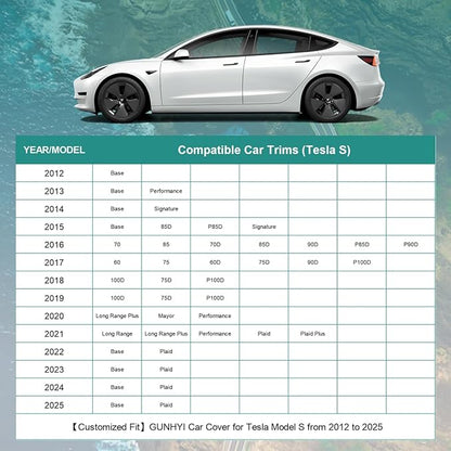 Premium Car Cover Custom Fit Tesla Model S (2012-2025), 16 Layers Heavy Duty Car Cover Waterproof All Weather with Zipper Door for Sun Rain Snow Dust Uv Protection