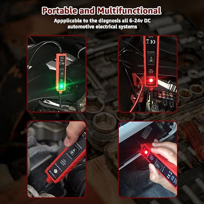 Power Circuit Probe Tester, 6V-24V DC Test Light, Automotive Short Circuit Located and Component Activated, 12V Auto Electrical Tester, Polarity Identify with LED Light, Overload Protection