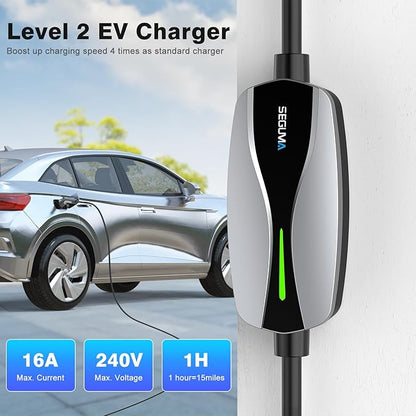 Level 1/2 EV Charger, 16Amp Electric Car Charger 25FT Cable with NEMA 6-20 Plug and NEMA 5-15 Adapter, Home Mobile EV Charging Station for J1772 BEVs/PHEVs 110V-240V(Silver)