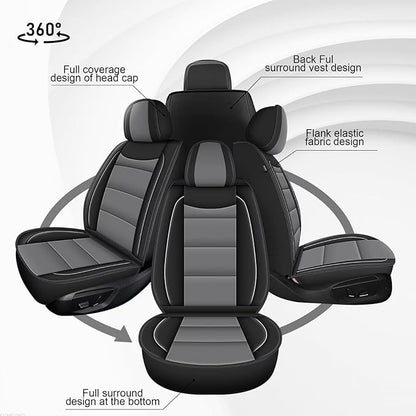 YORKNEIC 2 Front Seat Covers Fit for Hyundai Kona 2018-2024 2025: Leather Car Seat Covers - Waterproof Car Seat Protector Compatible Airbag (Black & Grey)