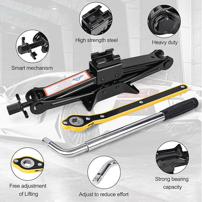 Scissor Car Jack 1.5Ton（3306lbs） Tire Changing Kit with Lug Wrench - Emergency Kit for Car, SUV, MPV