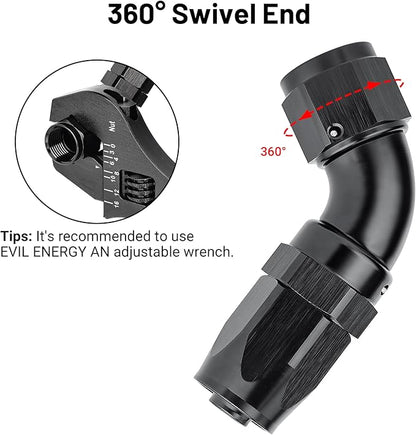 EVIL ENERGY 8AN 60 Degree One Piece Full Flow Hose End Fitting Swivel For CPE Braided Hose