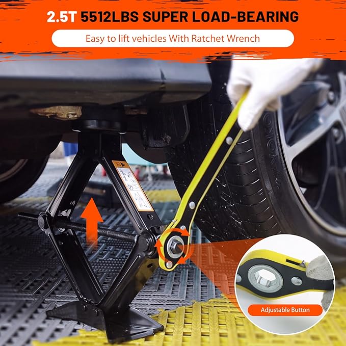 Portable Car Scissor Jack 2 Ton, Rubber Top Car Lift Jack with Ratcheting Handle,Tire Changing kit for Auto SUV MPV