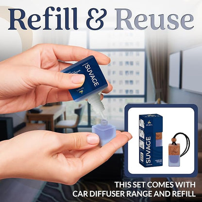 Suvage Gift Set with Refill Bottle | Automotive Air Fresheners with Sauvage Fragrance | Strong Car Perfume | Odour Eliminating Car Air Fresheners by Perfa