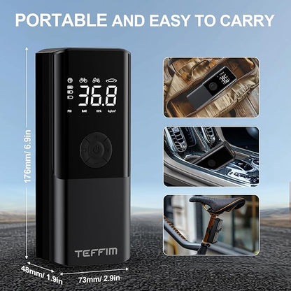 Tire Inflator Portable Air Compressor - 150PSI & 20000mAh Battery, 12V Smart Air Pump for Car Tires, 6X Tire Pump with Pressure Gauge, Auto Shut-off, Motorcycle, SUV, Bike Pump, Bicycle, Balls