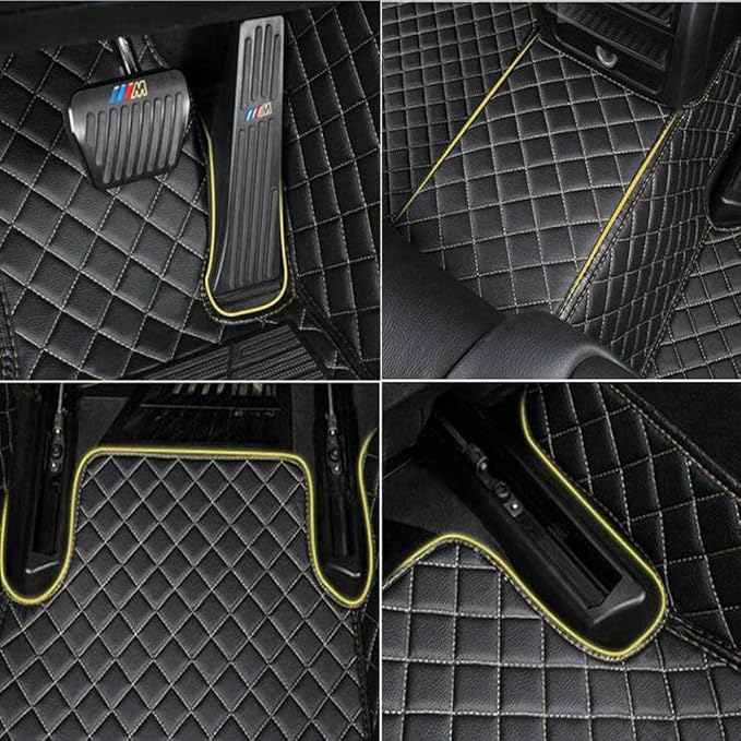 TAHALICustom Colors Car Floor Mats Black Pink for 99.9% Sedan SUV Sports， All-Weather Liners Car Floor mat，Luxury Leather Automotive Floor Mats (Black Orange Mats,3D Floor Mats)