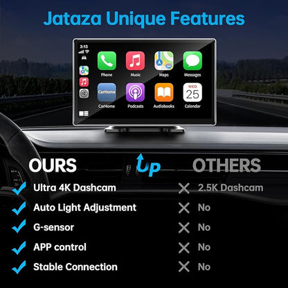 9" Wireless Apple CarPlay Android Auto Screen - 4K Dash Cam, GPS Navigation, HD Touchscreen, AirPlay, 1080P Backup Camera, Car Stereo - by Jataza