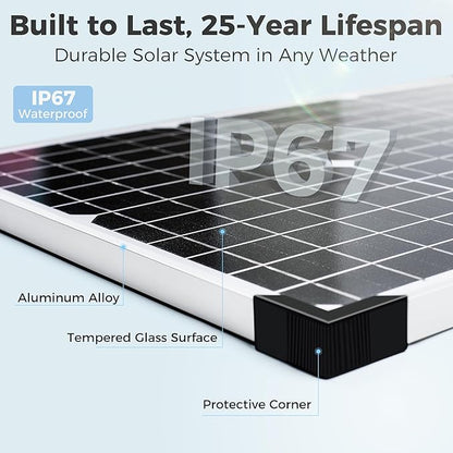 Solar Panel Kit 50W 12V with MPPT Controller, Solar Battery Trickle Charger Maintainer, Waterproof Solar Panel with Adjustable Mount Bracket for Boat RV Motorcycle Marine