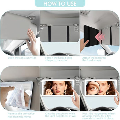 Car Sun Visor Vanity Mirror,Rechargeable Led Dimmable Makeup Mirror,With 10x and 30x magnification,3 Light Modes
