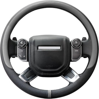 COFIT Breathable Car Steering Wheel Cover 16 inch Auto Universal Leather Wrap Non-Slip Steeringwheel Protector Automotive Interior Accessories, Grey (Suit for 15.5-16 inch)