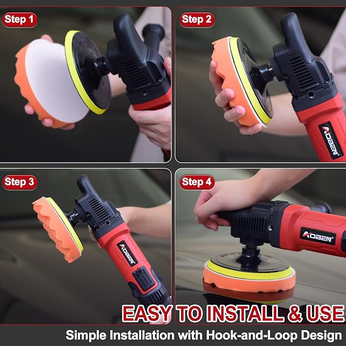 AOBEN 6/7 inch Buffer Polisher,Rotary Car Buffer,1600W Car Polisher Waxer Kit with 6 Variable Speed 1000-3500RPM & 4 Polishing Pads,Detachable Handle for Car Polishing and Waxing