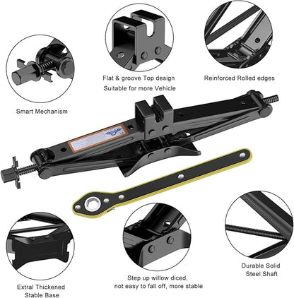 IMAYCC Scissor Lift Jack, Compact Car Jack Kit for Auto SUV, RV, MPV with Smart Ratchet Design, Heavy Duty Tire Changing Kit Lifting 2 Ton (4409 lbs) Tire Jack.