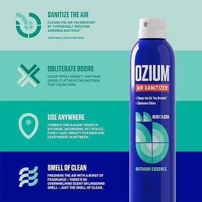 Ozium 3.5 Oz. Air Sanitizer & Odor Eliminator for Homes, Cars, Offices and More, Outdoor Essence Scent, 2 Pack