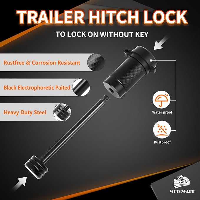 METOWARE Trailer Tongue Coupler Lock 1/4" Dia, 3-1/2" Span, Trailer Hitch Lock for Latch-Type Coupler, Black Trailer Pin Lock for Towing Trailer RV Car Boat Truck (1 Pack)