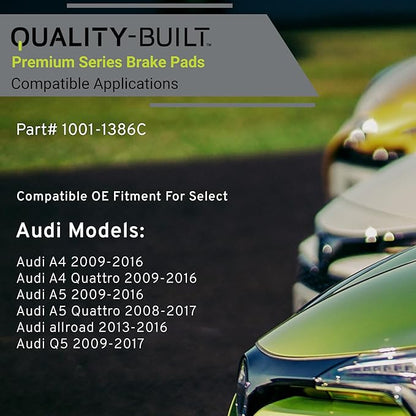 Premium Ceramic Rear Brake Pads (1001-1386C) Compatible with Audi A4 2010-2009, A4 2016-2012, A4 Quattro 2016-2009, A5 2016-2009, A5 Quattro 2017-2008, allroad 2016-2013, Q5 2017-2009