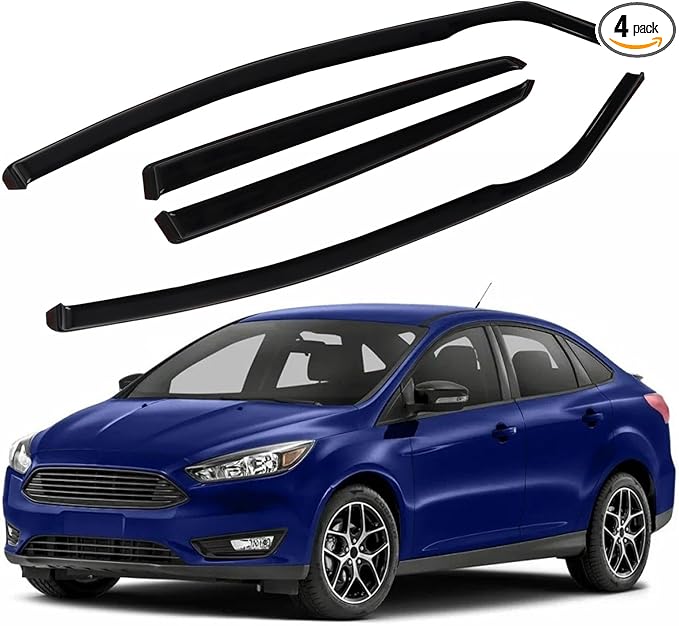 4pcs in Channel Rain Guards Fit for Ford Focus Hatchback & Sedan 2018 2019 2020 2021 2022 2023 2024 2025, Durable Window Visors, Side Wind Deflectors Vent Shades Shield, Exterior Car Accessories