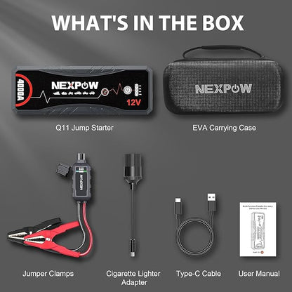 NEXPOW Car Jump Starter 4000A Car Battery Jump Starter Portable Pack for Up to All Gas and 10.0L Diesel Engine 12V Jump Box, Jump Pack, Battery Booster, Portable Jumper Cables with LED Light/USB QC3.0