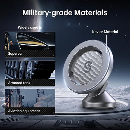SYNCWIRE for MagSafe Car Mount - Kevlar Material Magnetic Phone Holder for Car Dash,360° Rotation Strong Magnets Car Phone Holder Compatible iPhone 16 Pro Max 15 14 13,Android MagSafe Car Accessories