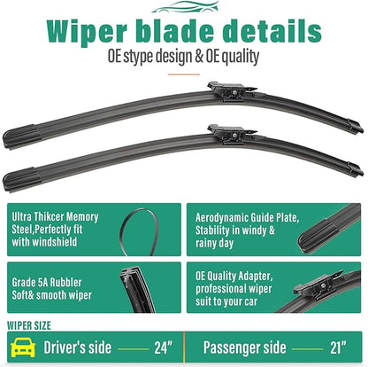 24" 21" 12" Windshield Wiper Blades Replacement for Buick Enclave 2012 2013 2014 2015 2016 2017 Premium All Weather Front Rear Wipers Set - OEM Quality (Pack of 3)