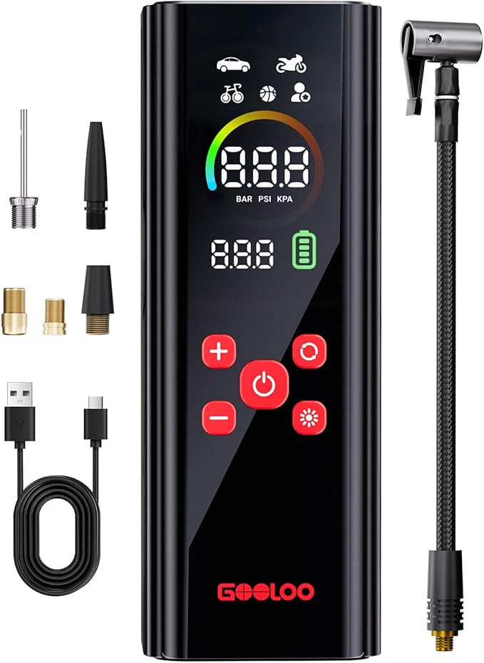 GOOLOO AP150 PRO Tire Inflator Portable Air Compressor, Upgraded UI Color LED Screen & 4X Faster Car Tire Air Pump with Tire Pressure Gauge, 12V Electric Tire Pump with Auto Shut-off for Car,Bike,Ball