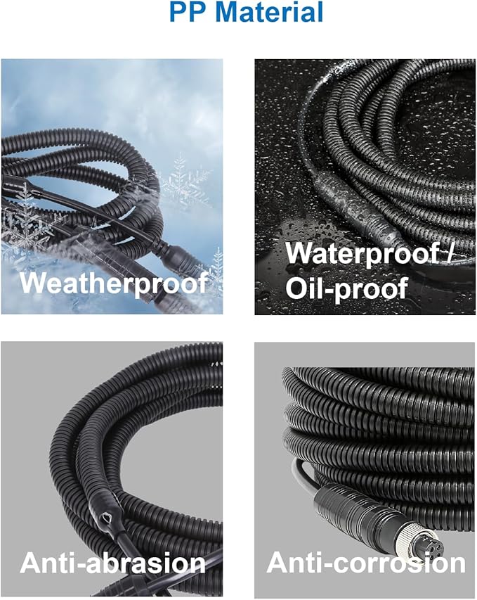 4 Pin Backup Camera Cable with Corrugated Tube Cover, 4 Pin Aviation Extension Cord, Weatherproof, Compatible with Rearview Camera Systems, Radar DVRs, CCTV Security Systems(33FT/10M)