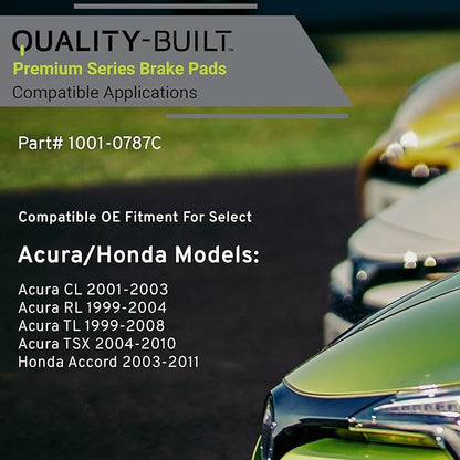 Premium Ceramic Front Brake Pads (1001-0787C) Compatible with Acura CL 2001-2003, Acura RL 1999-2004, Acura TL 1999-2008, Acura TSX 2004-2010, Honda Accord 2003-2011
