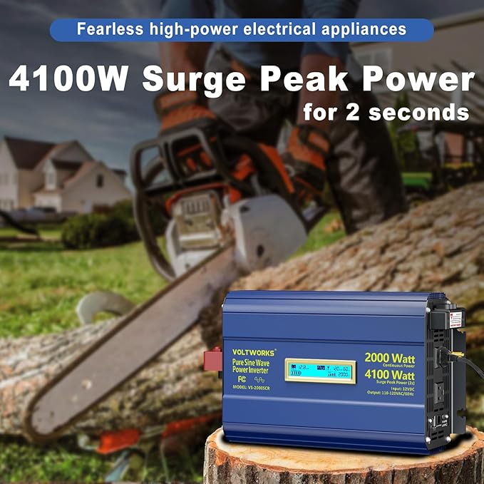 Power Inverter 2000Watt Pure Sine Wave Inverter 12V to 110V 120V AC 4100W Surge Peak Power for 2 Seconds Builtin UL Fuses PD36W USB-C,Compatible with Lithium Battery Starlink for Car Off-Grid Solar RV