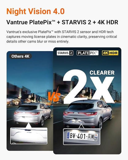 Vantrue N4 Pro S 4K 3 Channel Dash Cam w/Triple STARVIS 2, 4K+1080P+2.5K Front Inside Rear Dash Camera, HDR IR Night Vision, Voice Control, Parking Mode, GPS, Wi-Fi, Support 1TB