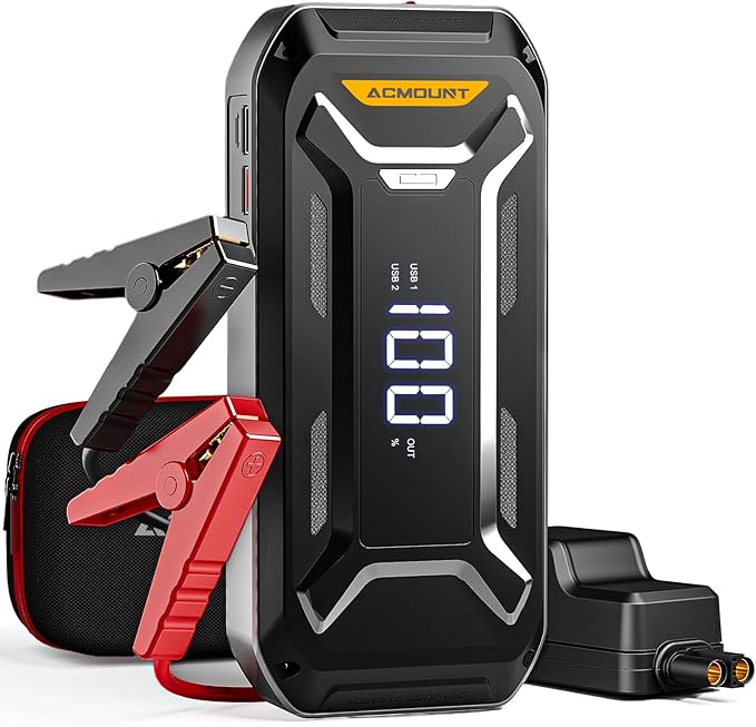 Car Battery Jump Starter Portable, 6000A 12V Car Jumper Starter with Jump Box (All Gas/10.0L Diesel), LCD Display, USB Quick Charge & LED Light, Ultimate Durable Long-Lasting Battery Jump Pack