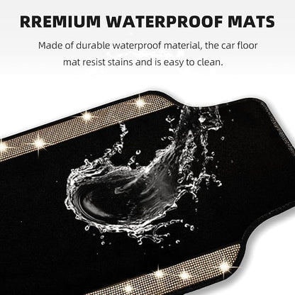 NBTEPEM Gold Bling Car Floor Mats Full Set, Universal Fit Most Cars,SUV, Trucks, 4 pcs Sparkle Glitter Diamond Carpet for Women Girls with Anti-Slip Pad (Gold Diamond)