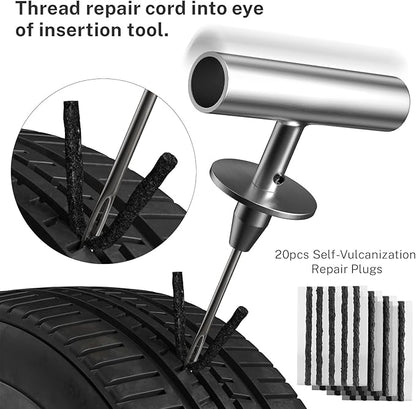 Flat Tire Repair Kit with Plugs 31 Pcs for Car, Motorcycle, ATV, Jeep, Truck, Tractor Flat Tire Puncture Repair