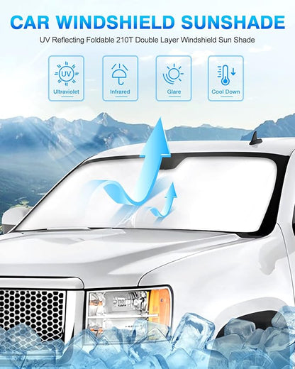 KUST Windshield Sun Shade for Chevrolet Silverado/GMC Sierra 2007-2013 Window Shade Sun Visor Cover Foldable Blocks UV Rays Keep Your Car Cooler