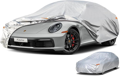 Kayme 6 Layers Car Cover Waterproof All Weather for Automobiles, Outdoor Full Cover Rain Sun UV Protection, Universal Fit for Porsche 911 996 997 991 992, Chevrolet Corvette, Acura NSX (178-185 inch)
