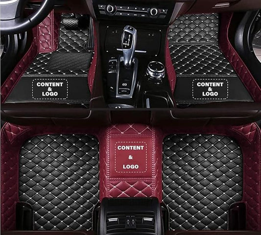 Custom All-Weather Protection Leather Car Floor Mats for Cars Sedan SUV Sports Car Waterproof Floor Mat (Black+Wine red)