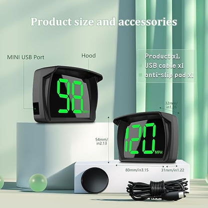 GPS Speedometer Digital Speedometer Cars Heads Up Display Y03 with Speed, Automatic Light Sensing, MPH Speedometer Plug and Play Applicable to All Cars