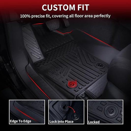 LASFIT Floor Mats for Toyota Tacoma 2024 2025 Double Cab (Only Fit Hybrid) All Weather Floor Liner for Tacoma TPE Custom Fit Car Mats Front&Rear 2 Row Mats,Black (Automatic Transmission)