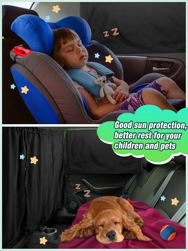 Set of 5 Car Privacy Curtains for Sedan- 4 Magnetic 31.5*18.9in Side Car Window Curtains & 1 Rear Seat Divider Curtain with Storage Bag, Baby Shades Screen Sun Covers for Camping Travel Nap Sleeping