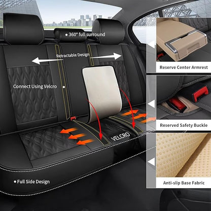 Seat Covers Fit for Toyota Camry 2012-2024 2025 Full Set,Faux Leather Car Seat Cover Waterproof for Camry Vehicle Automotive Cushion Protector Compatible Airbag (5 Seats,Black)