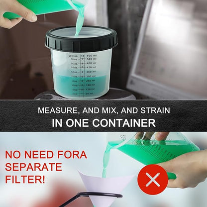 Disposable Paint Mixing Cup Kit,HVLP Paint Sprayer Gun Mixing Cups with 30 Cups and Lids System, 6 Plugs and 1 Hard Cup with Retainer Ring, 1 Cup Adapter,Paint Stirrer (30)