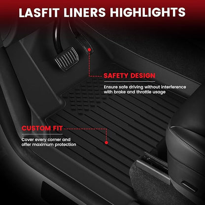 LASFIT Premium Extra Thick Floor Mats for Tesla Model Y Juniper 2025 2026 All Weather TPE Custom Fit Interior Accessories Front Rear Car Liner 1st & 2nd Rows Set, Black